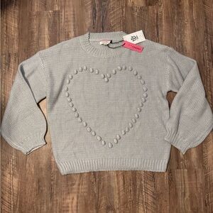 NWT Andree By Unit Grey Puff Ball Heart Sweater
